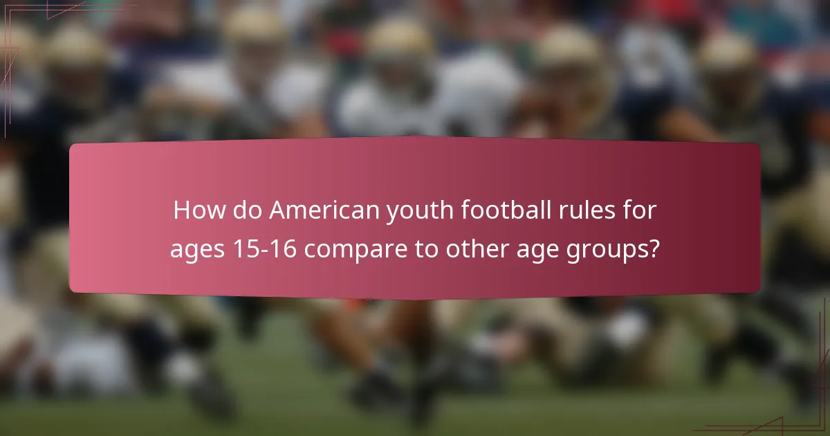 How do American youth football rules for ages 15-16 compare to other age groups?